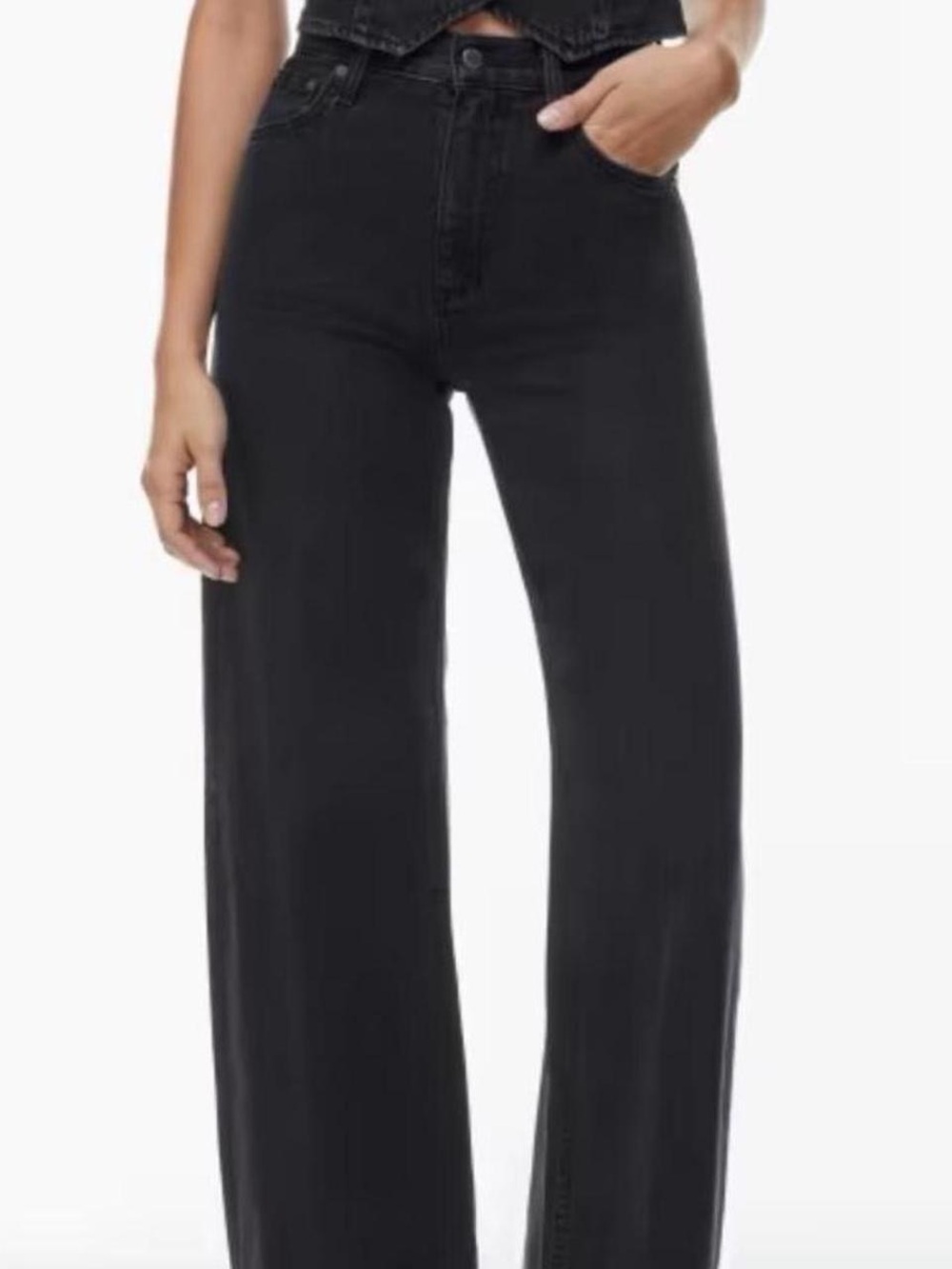 Denim Forum Black High-Rise Wide Leg Jeans